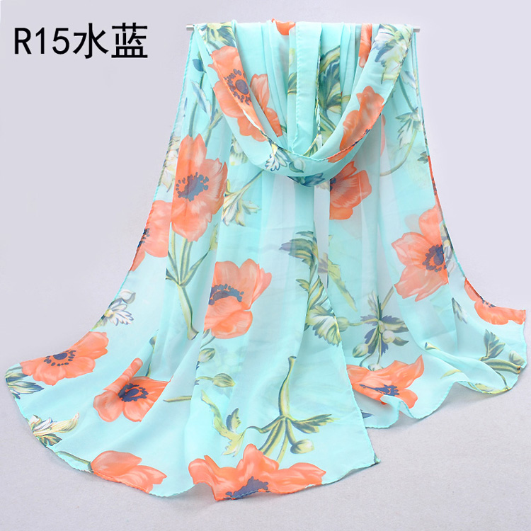 Women chiffon floral scarf shawl