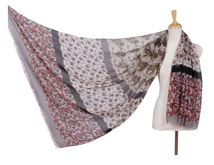 Horizontal stripes floral ruffle scarf 