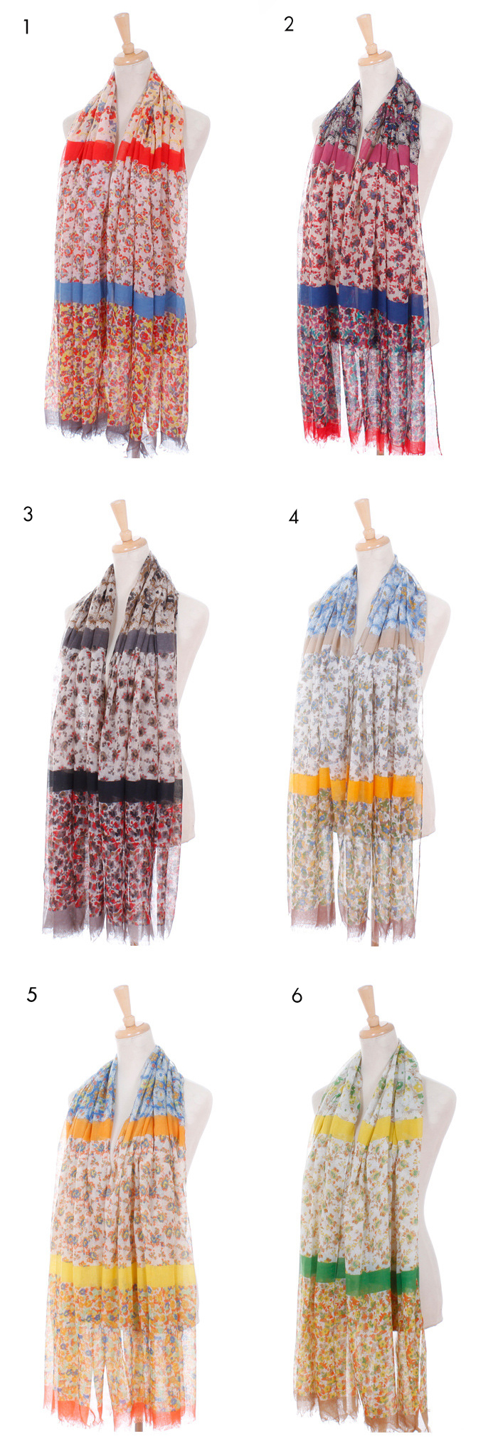 Horizontal stripes floral ruffle scarf 