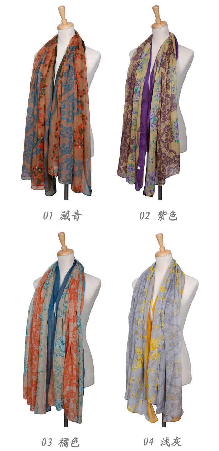 Chinese style lace flower cotton scarf