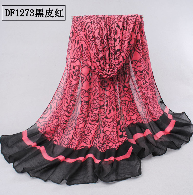 Embroidered flower thin scarves wholesale