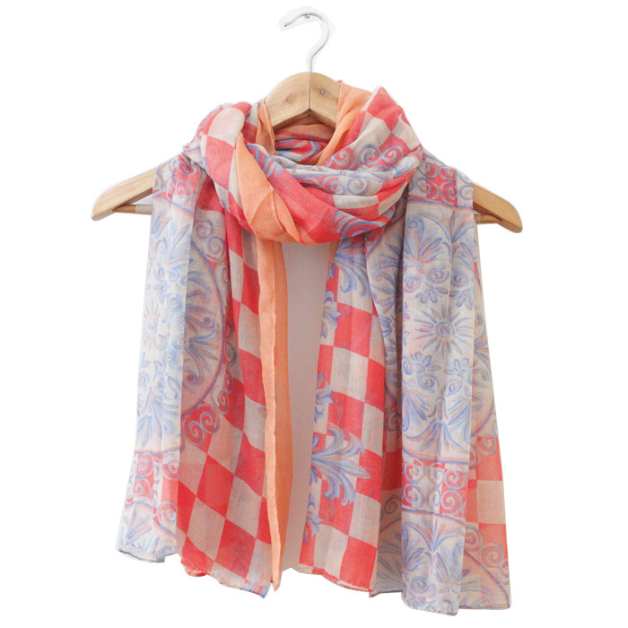 Fine grid flower head scarves for women 