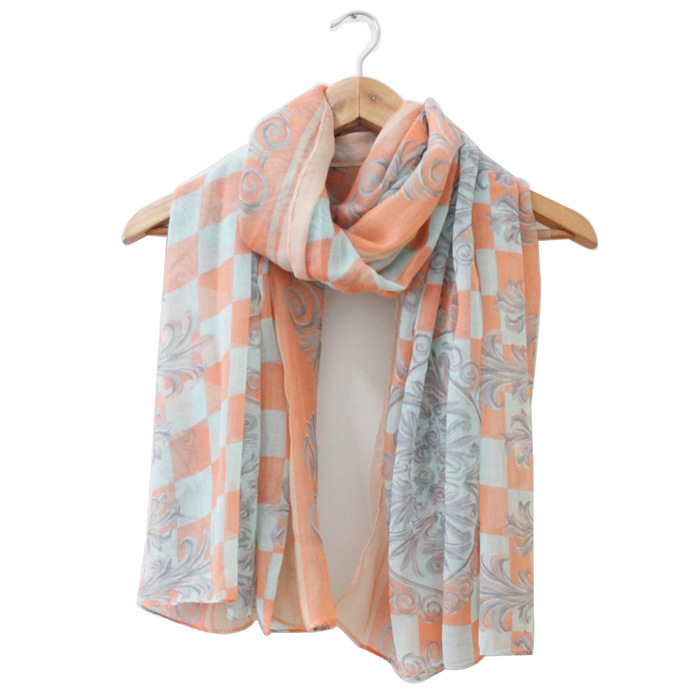 Fine grid flower head scarves for women 