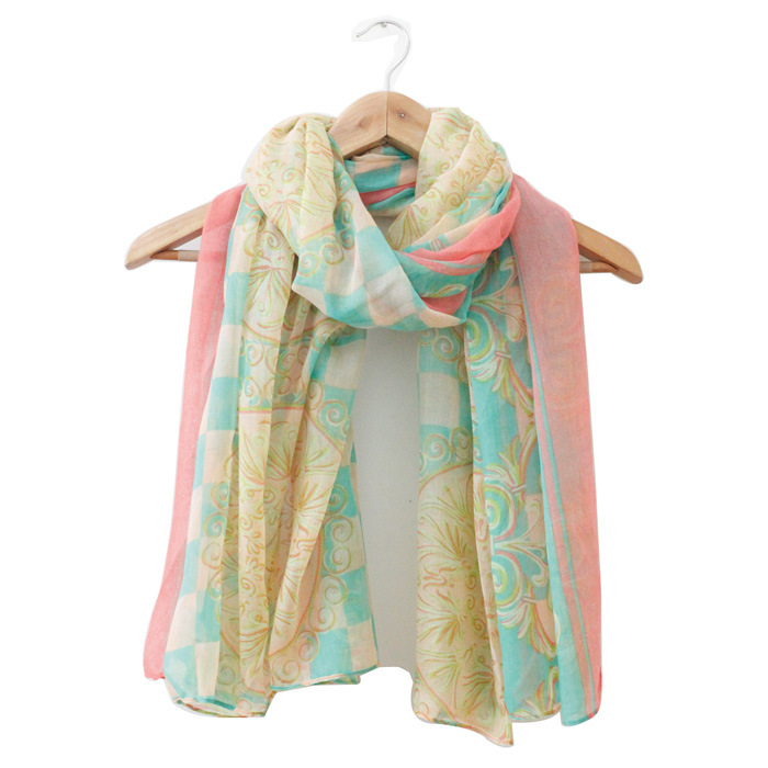 Fine grid flower head scarves for women 