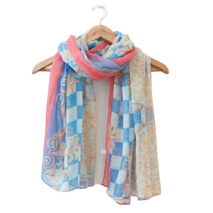 Fine grid flower head scarves for women