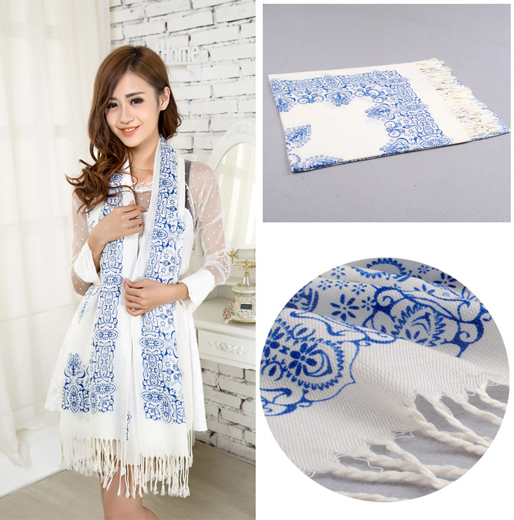 Blue and white female long scarf 