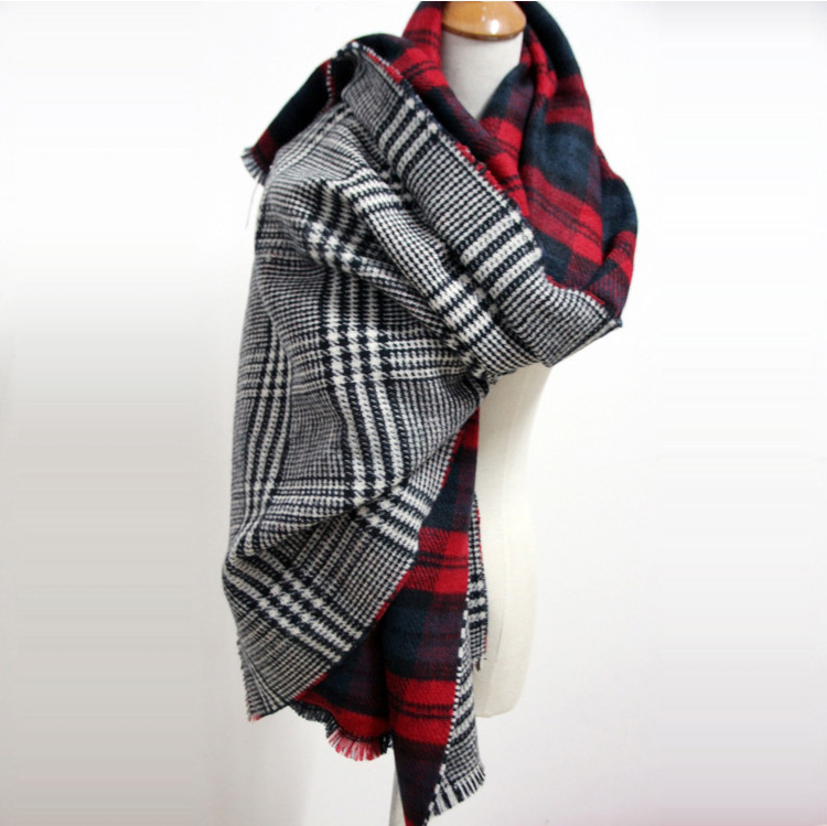 Plaid winter wool scarf