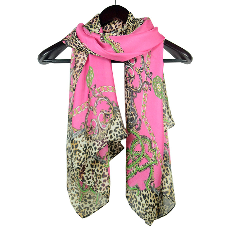 Women leopard print pure silk scarf