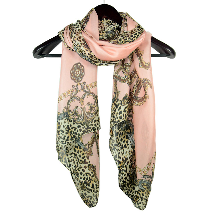Women leopard print pure silk scarf