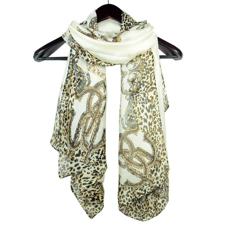 Women leopard print pure silk scarf