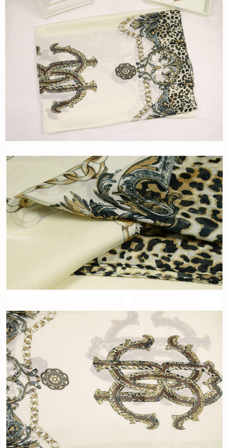 Women leopard print pure silk scarf