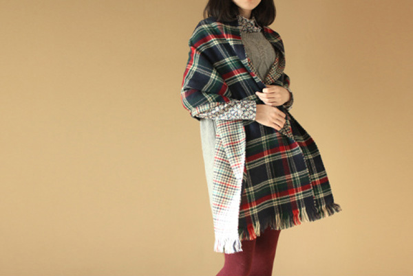 Plaid cashmere scarf women