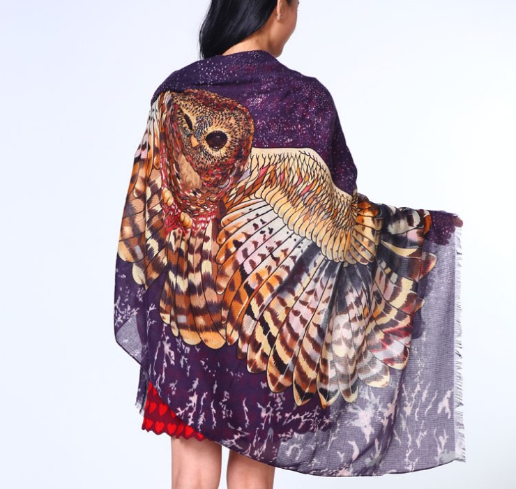 Owl cotton twill scarf wholesale