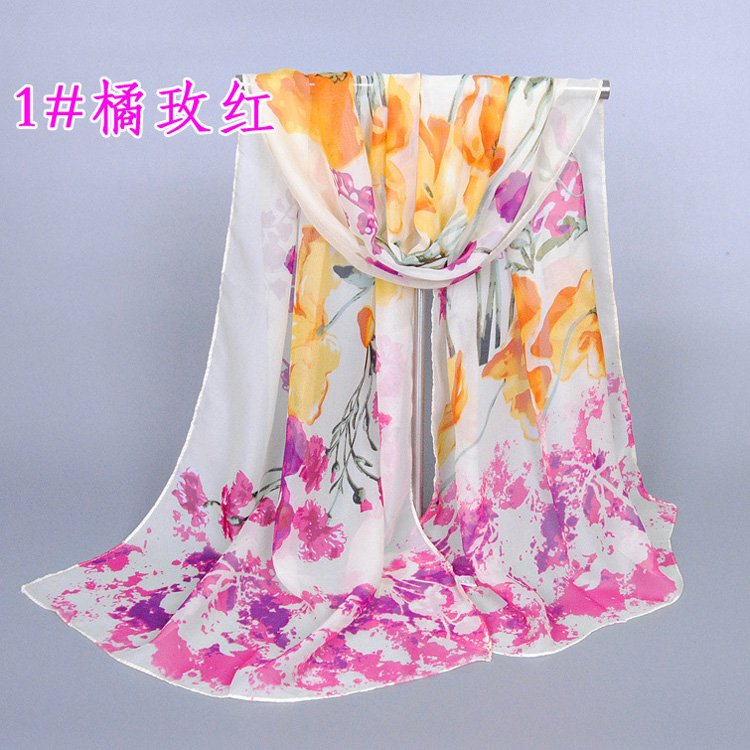 Wholesale silk floral chiffon scarf