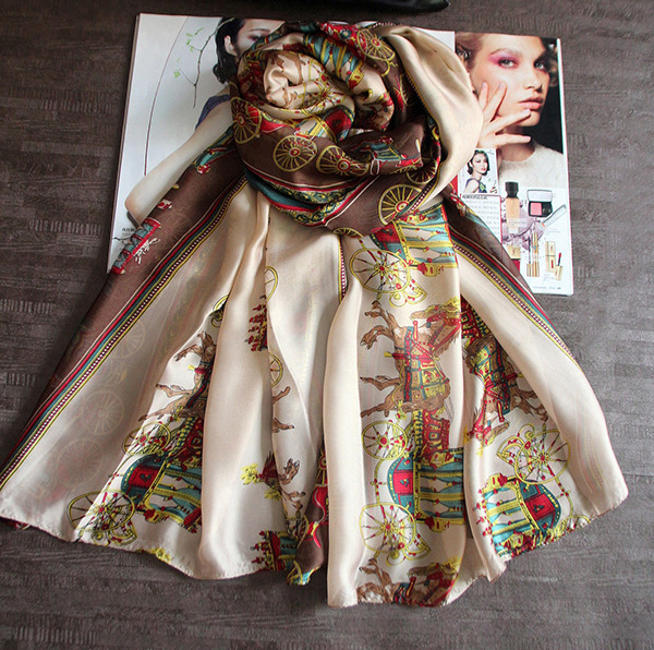 Carriage print silk scarf wholesale