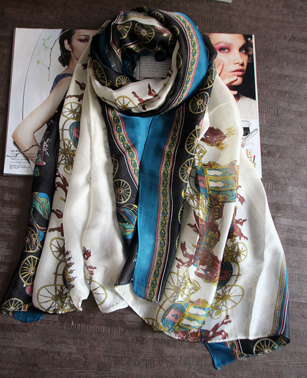 Carriage print silk scarf wholesale
