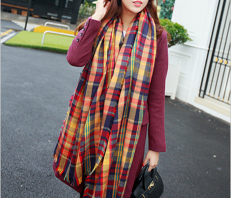 Wholesale plaid cashmere fringed scarf