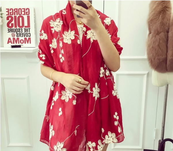 Wholesale floral embroidery scarf