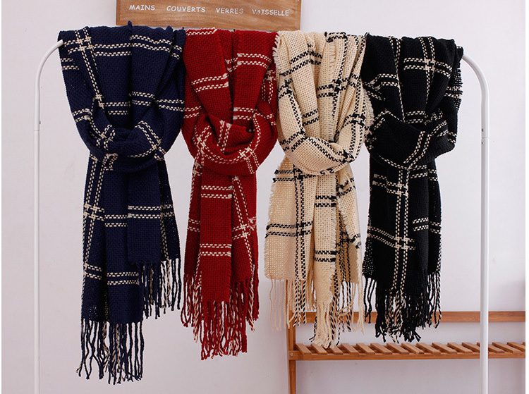 Plaid cashmere fringed scarf wholesale