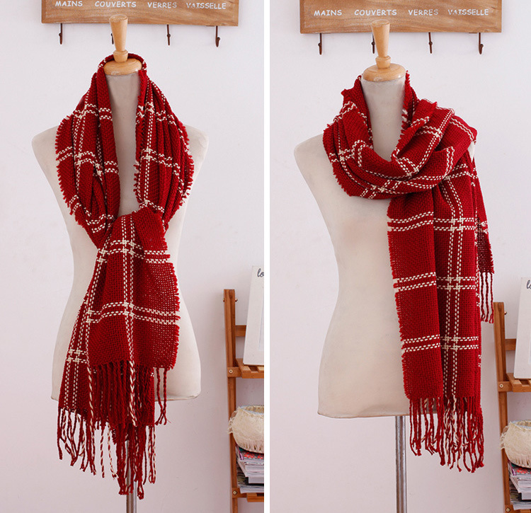 Plaid cashmere fringed scarf wholesale