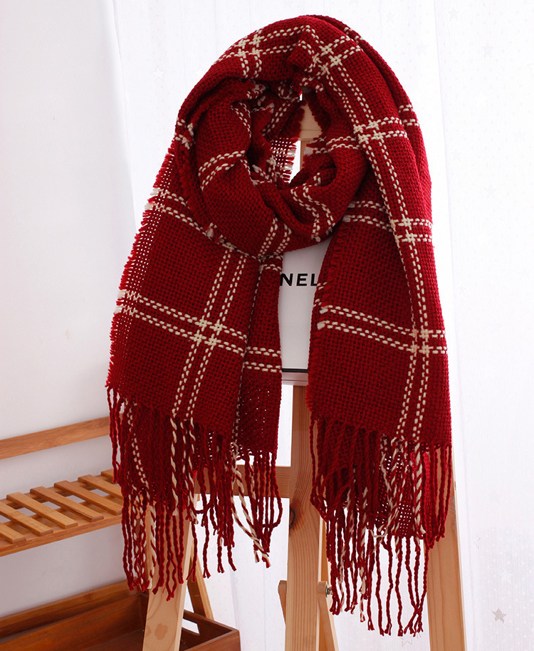 Plaid cashmere fringed scarf wholesale