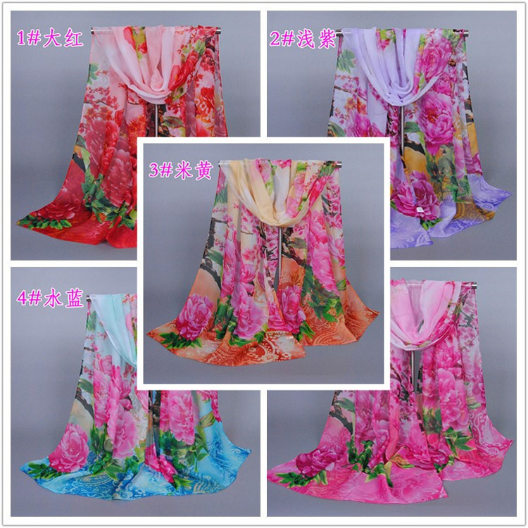 Floral silk chiffon scarf wholesale