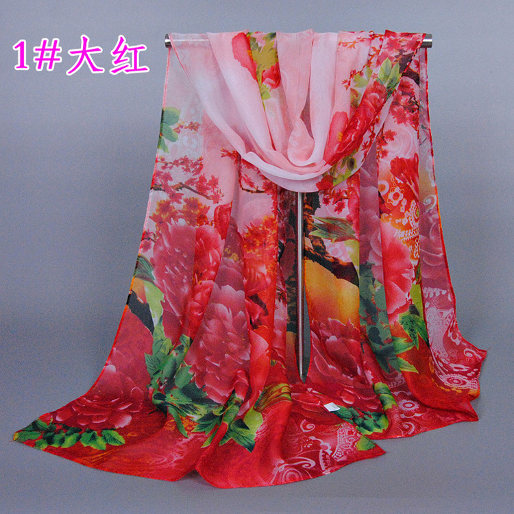 Floral silk chiffon scarf wholesale