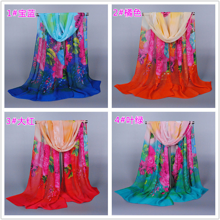 Women floral silk chiffon scarf wholesale