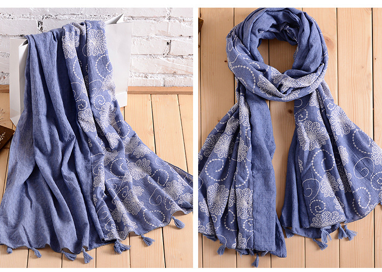 Wholesale embroidered print cotton scarf