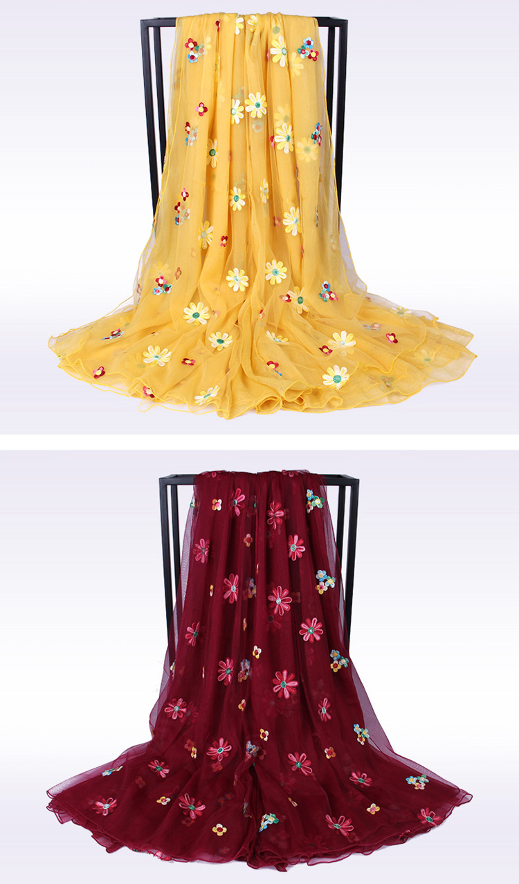 Polyester silk embroidery scarf wholesale