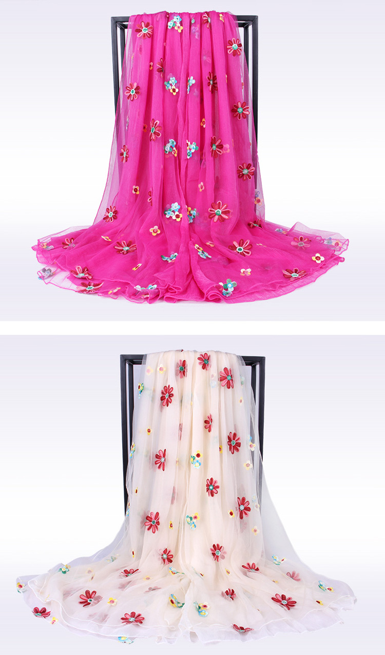 Polyester silk embroidery scarf wholesale