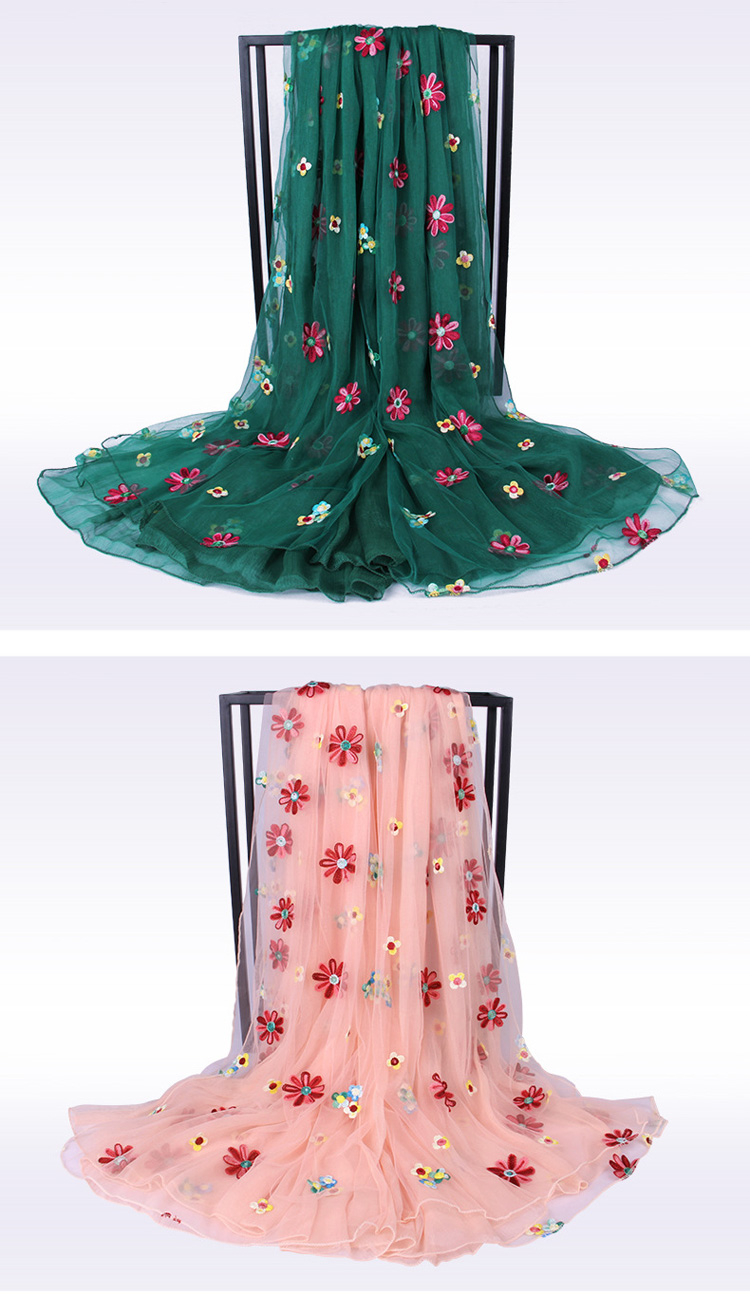 Polyester silk embroidery scarf wholesale