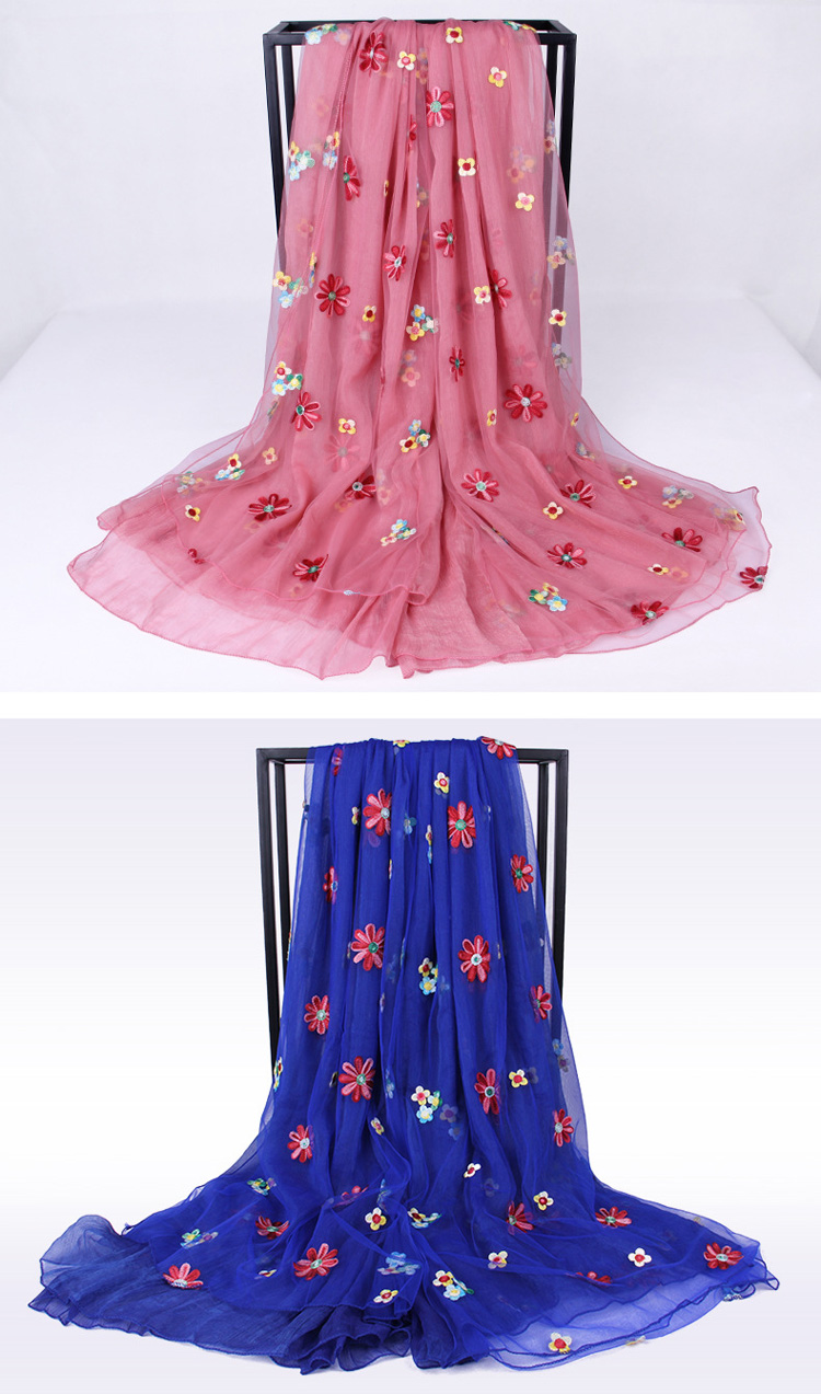 Polyester silk embroidery scarf wholesale