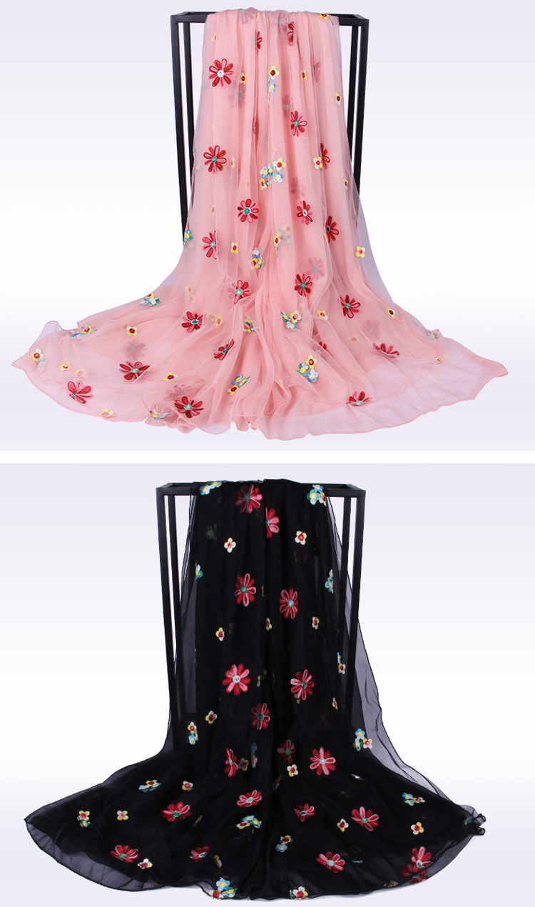 Polyester silk embroidery scarf wholesale