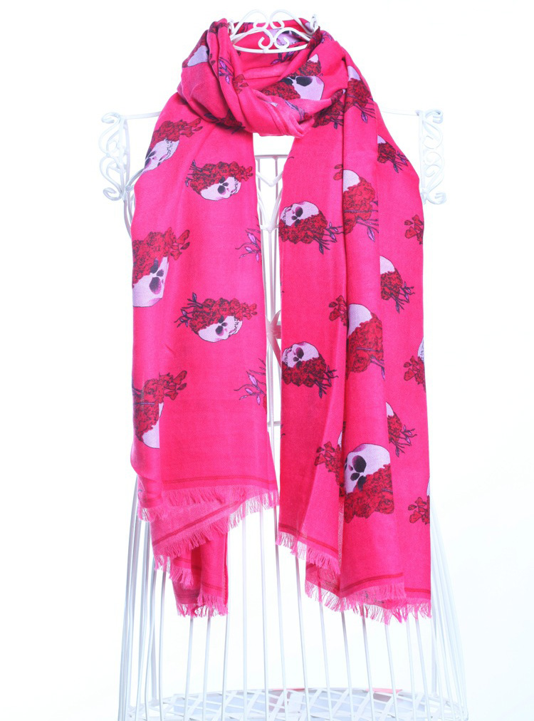 Skull cotton fringed scarf wholesale