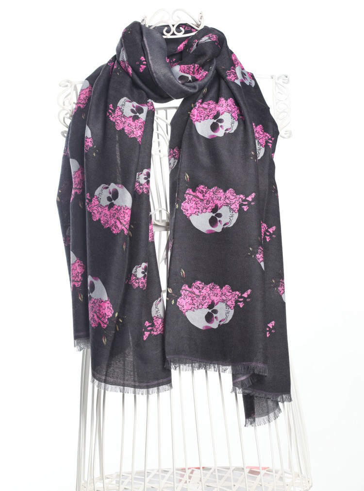 Skull cotton fringed scarf wholesale