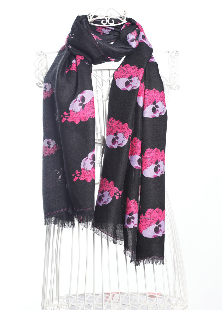 Skull cotton fringed scarf wholesale