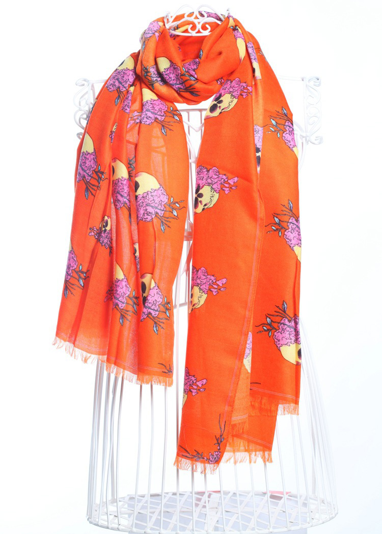 Skull cotton fringed scarf wholesale