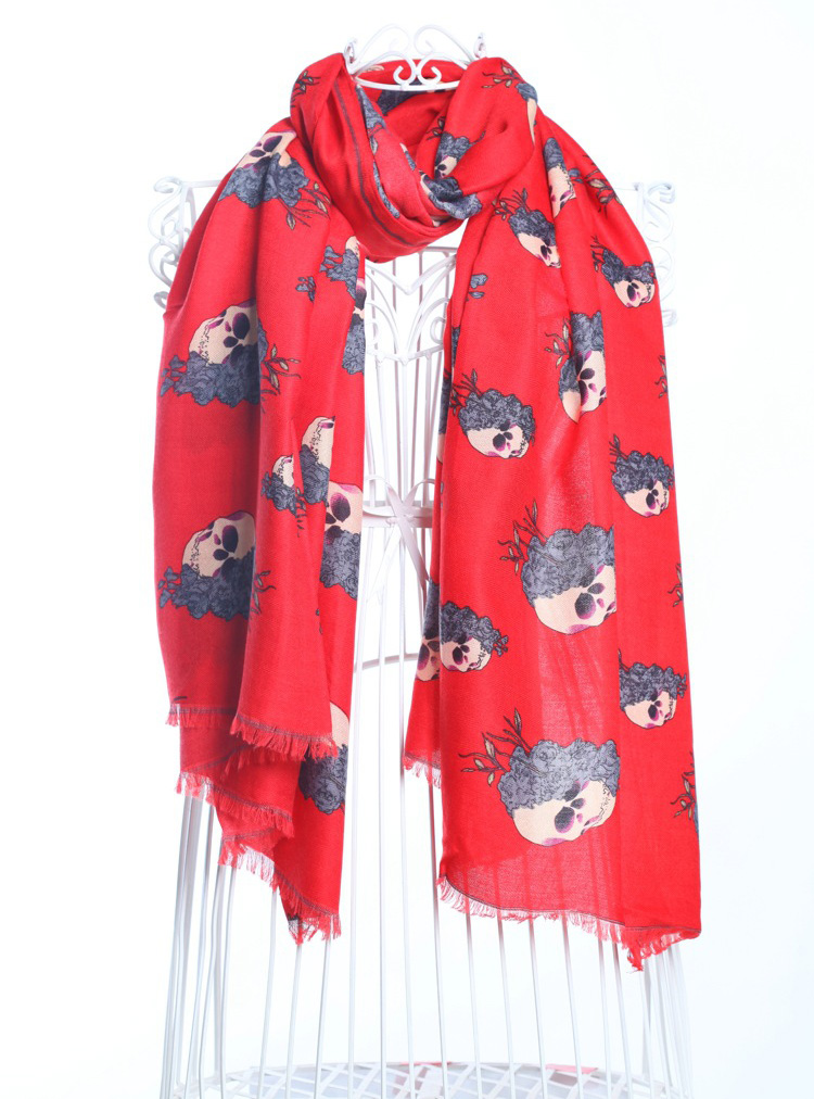 Skull cotton fringed scarf wholesale