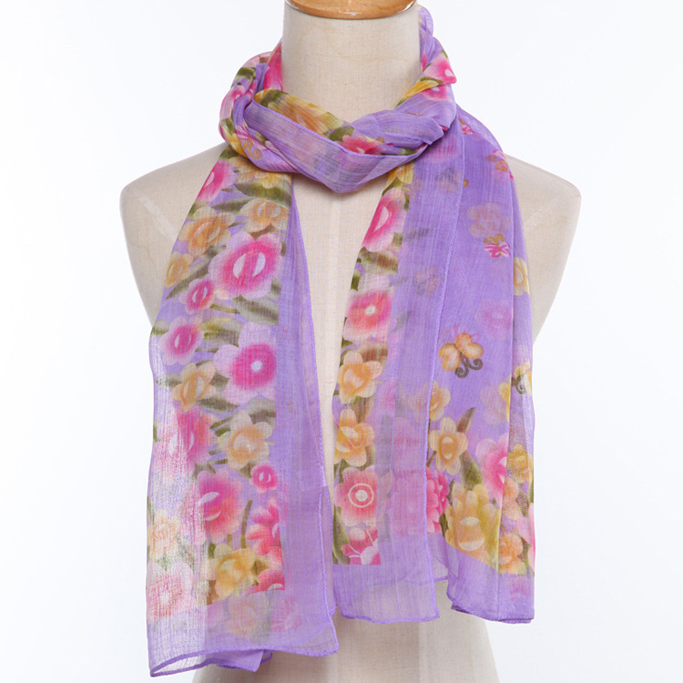 Wholesale floral silk chiffon scarf