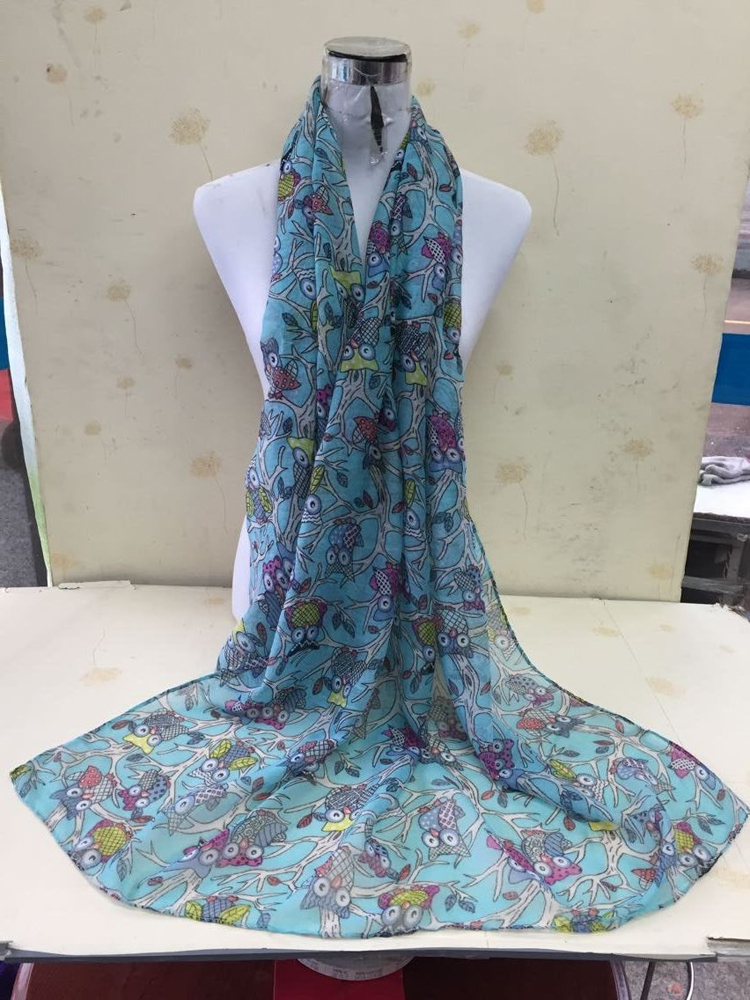 Cartoon owl print voile scarf