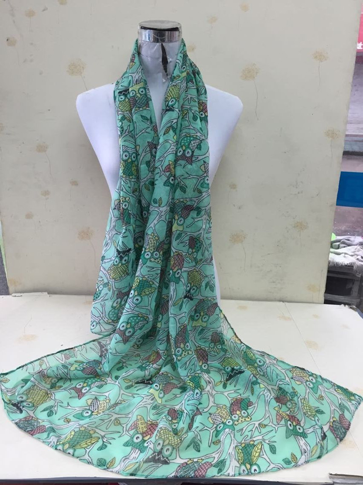 Cartoon owl print voile scarf