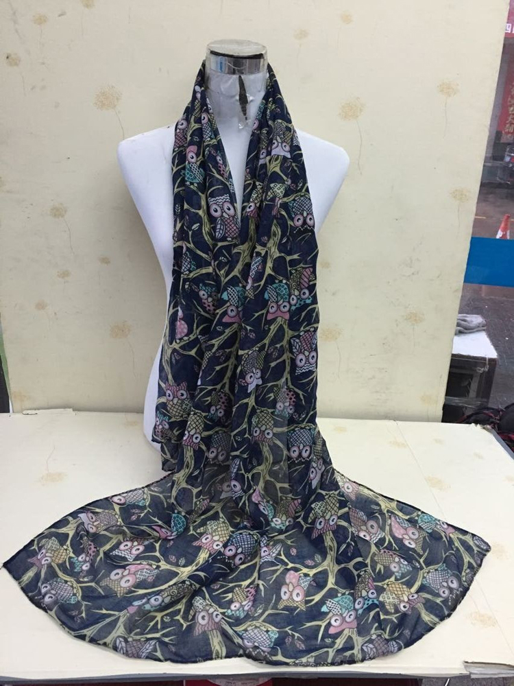Cartoon owl print voile scarf