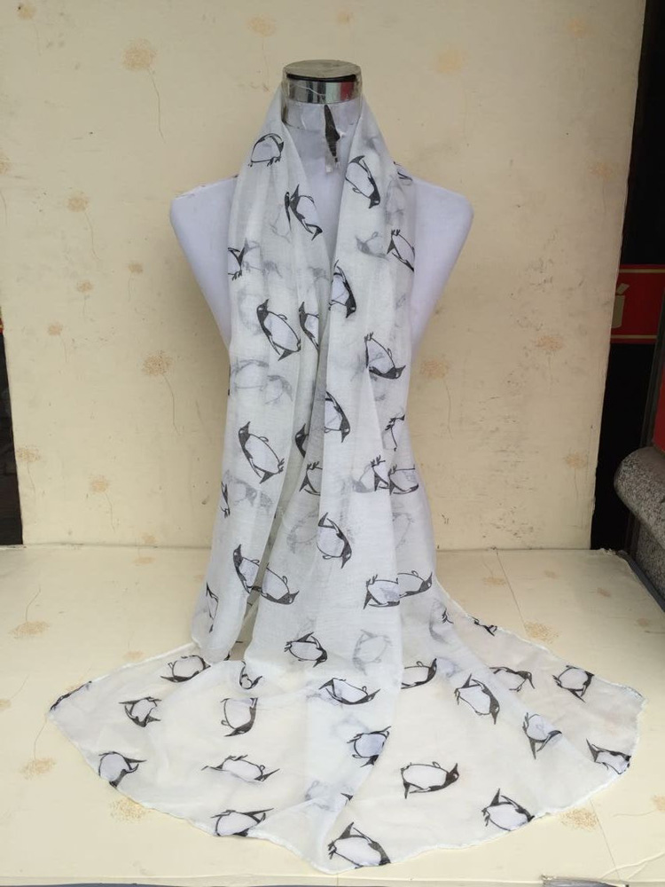 Penguin printed silk scarves