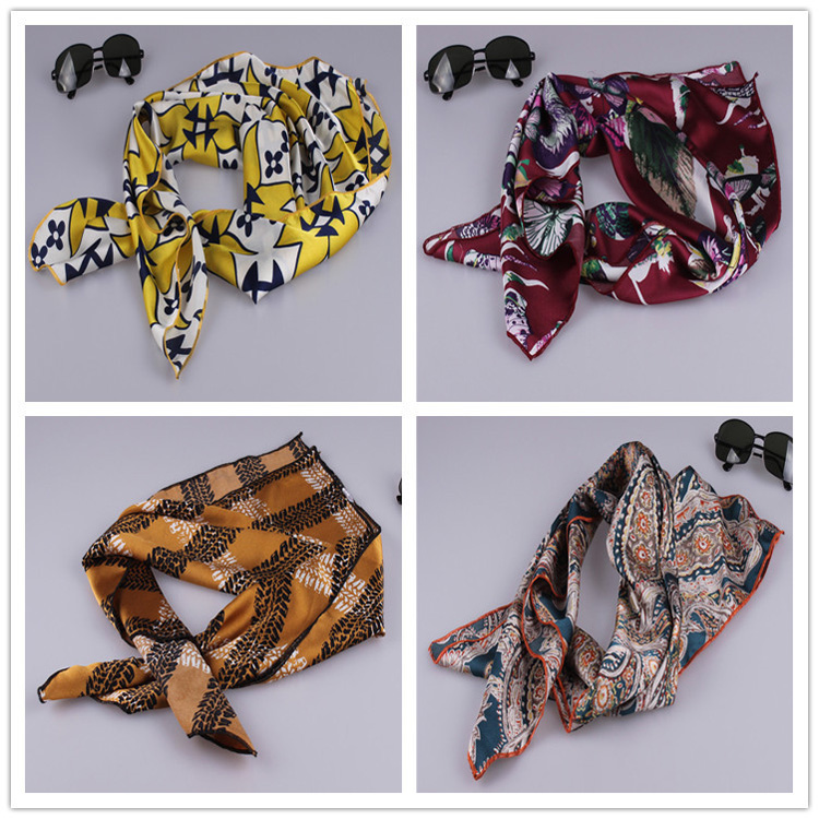 Women silk satin square scarf