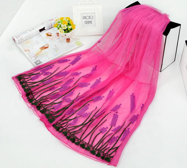Embroidered silk chiffon scarf