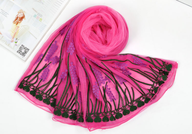 Embroidered silk chiffon scarf