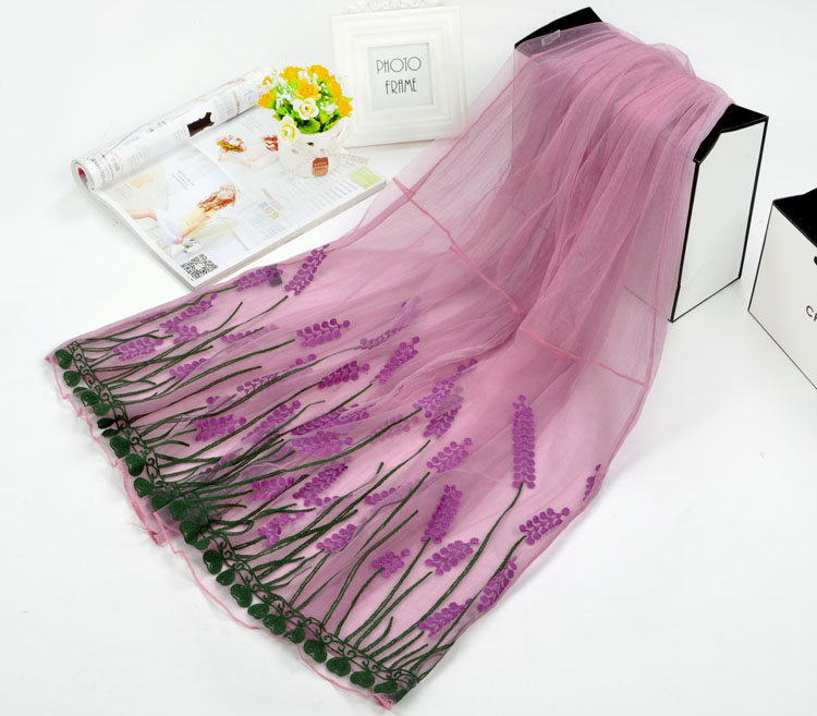 Embroidered silk chiffon scarf