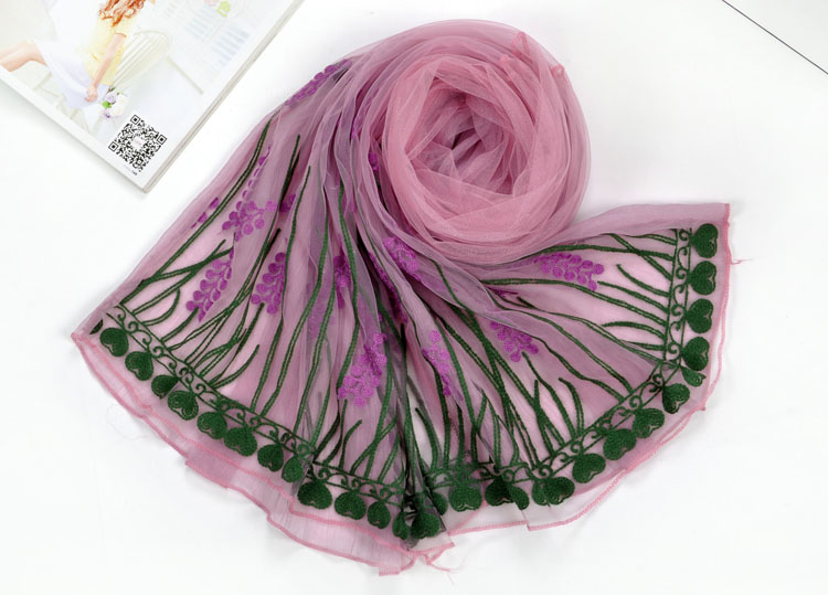 Embroidered silk chiffon scarf