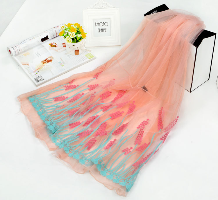 Embroidered silk chiffon scarf
